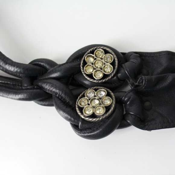 Vtg 80s Sun Of a Beach Belt by Rina Dinarsky wide black leather rhinestones M/L main image 9
